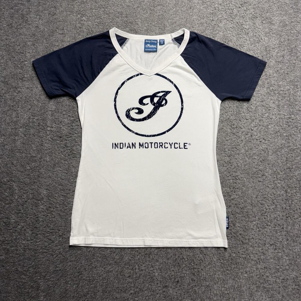 Indian Motorcycles Short Sleeve T-Shirt Women's XS White/Navy Blue Raglan Sleeve